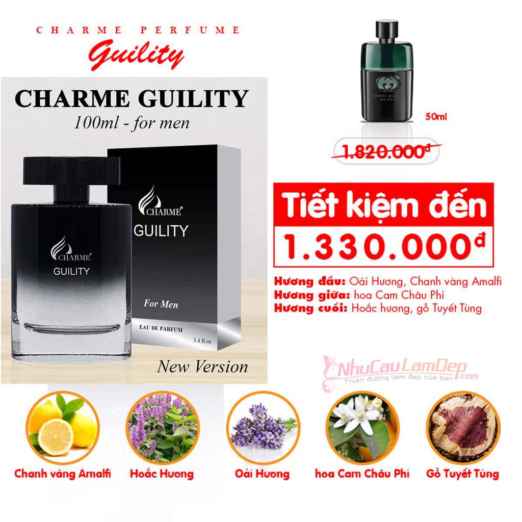 Nước hoa nam - siêu sale- nước hoa nam guility sang trọng và đẳng cấp, phong cách thanh lịch, nam tính, bí ẩn, quyến rũ - lọ 100ml