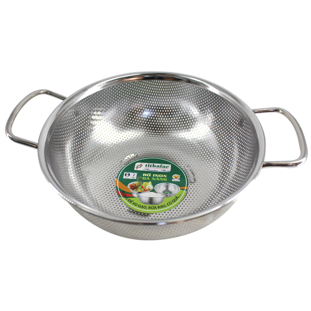 Rổ inox 201 có quai  đa năng dùng để vo gạo, đựng hoa quả đường kính 26 cm Tithafac