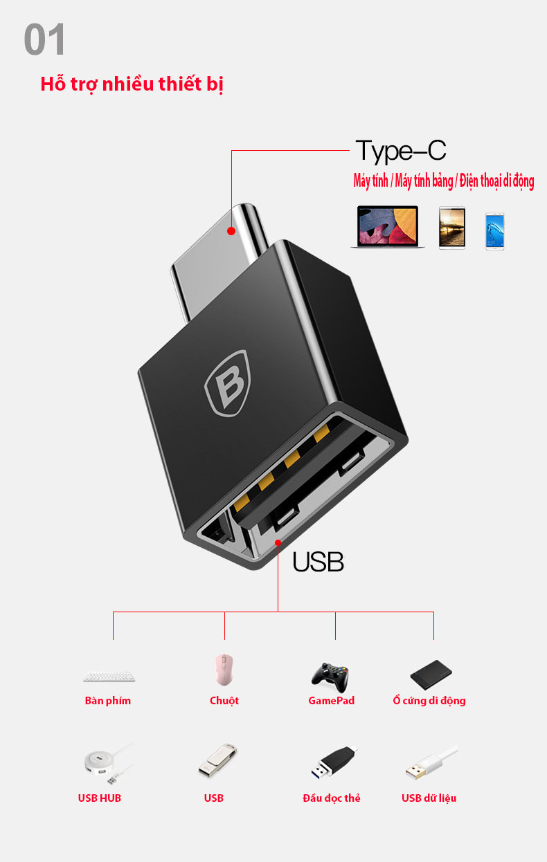 Đầu chuyển otg usb type c sang usb baseus mkstore