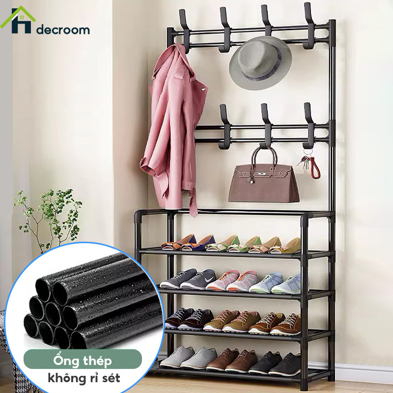 Hdecroom kệ giầy 4/5 tầng,kệ để giày dép đa năng,kệ giày dép để giày dép và treo quần áo tiện lợi cố định