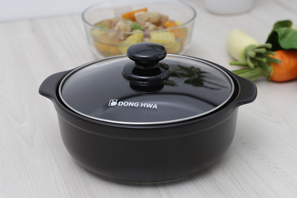 Nồi đất nắp kính cao cấp Donghwa Tucbeghi nấu cơm,kho cá,thịt,nấu mì cay,soup,lẩu kiểu Hàn Quốc Size 1.85L