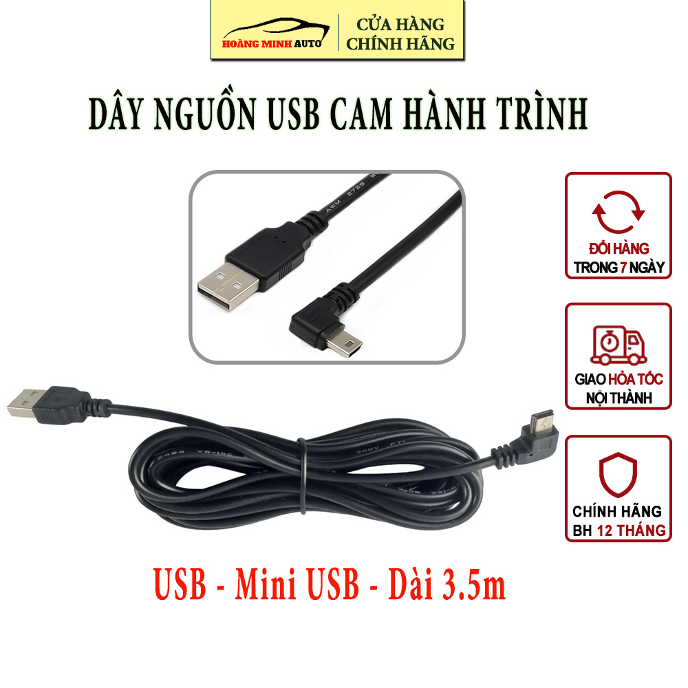 Dây cáp nguồn USB cho camera hành trình - Đầu mini USB dài 3.5m