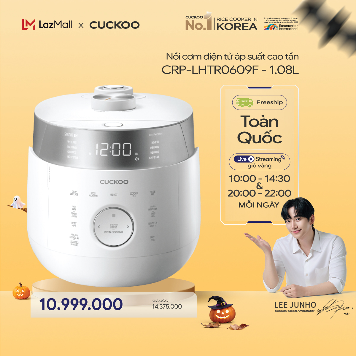 Cuckoo 1.08 Liter Rice Cooker Crp-Lhtr0609F White/Black - Dual Pressure - Multiple Cooking Functions - Made in Korea - International Version - Genuine Product