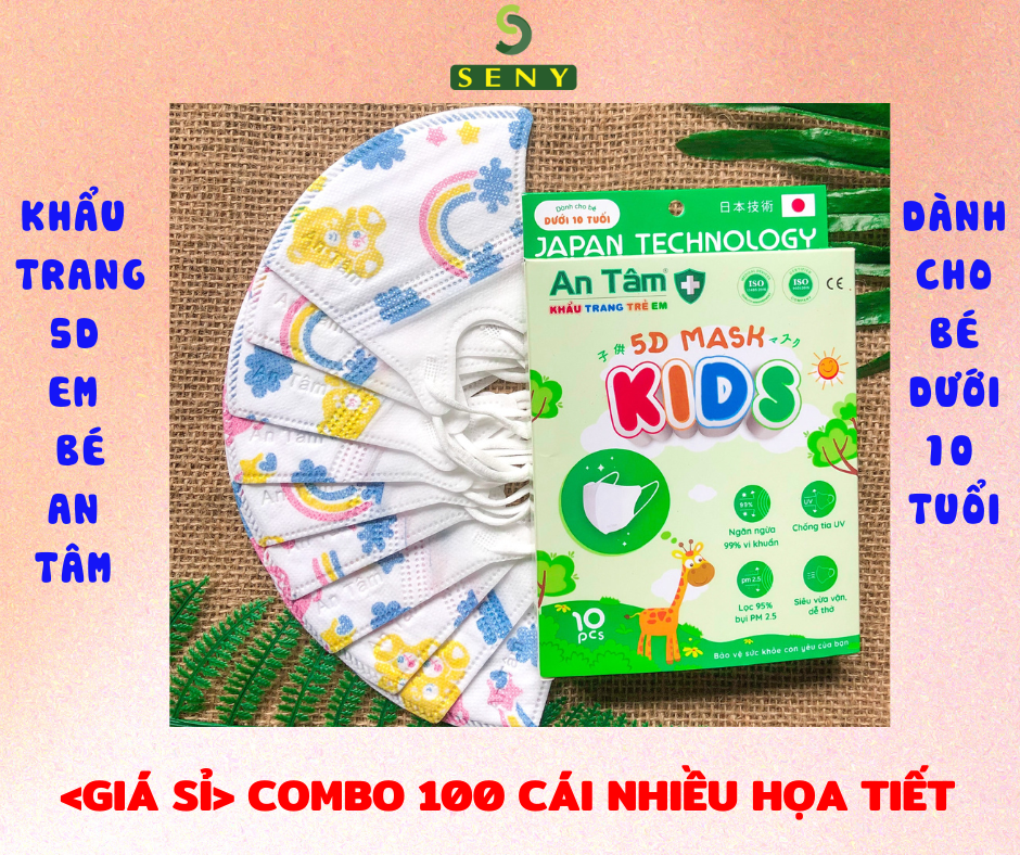 Combo 100 Chiếc Khẩu trang trẻ em 5D mask cho bé từ 2-8 tuổi