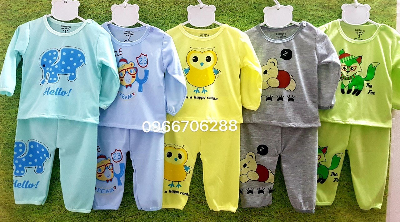 Combo 5 bộ quần áo cho bé trai & bé gái dài tay cotton cài khuy vai (dài cáo)