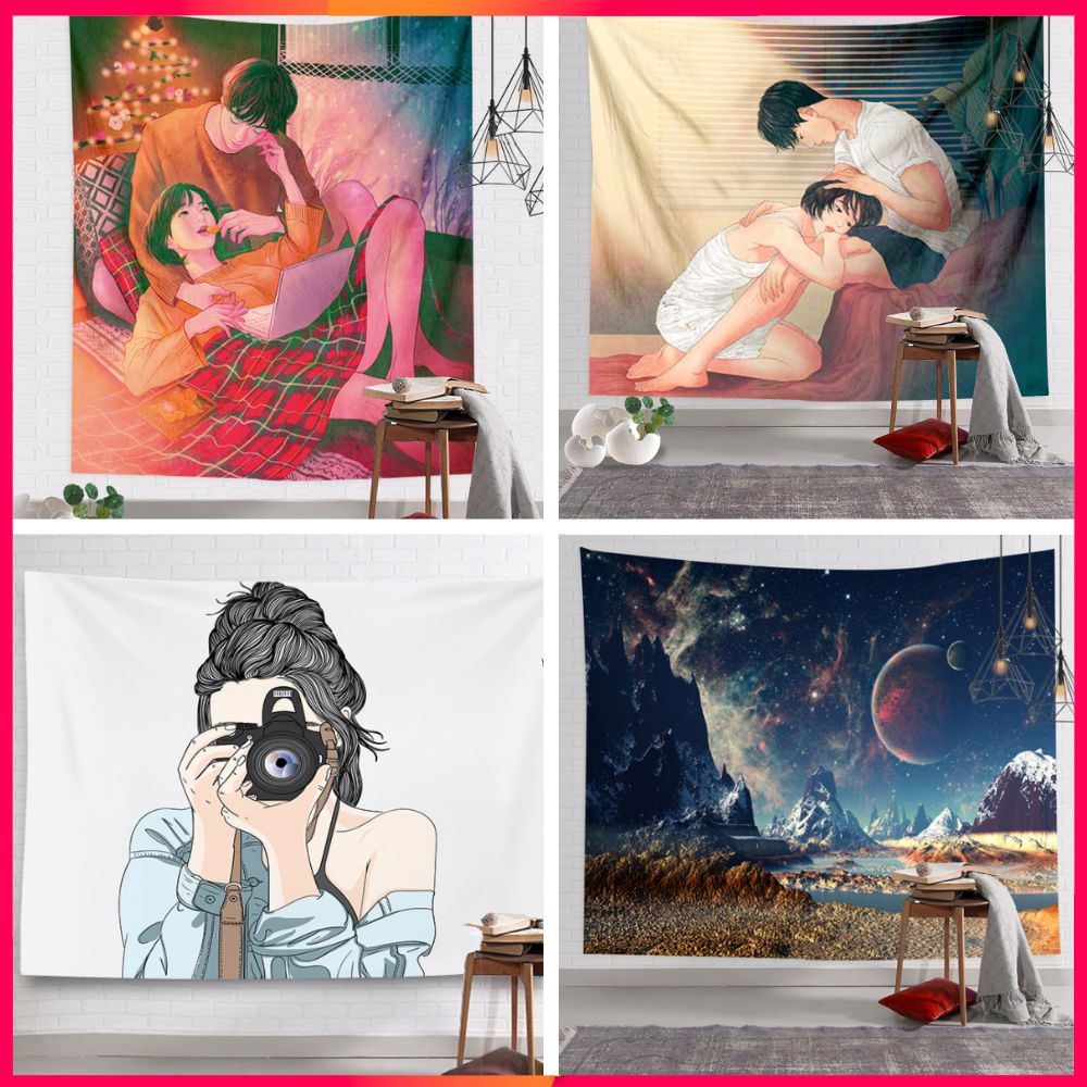 [ KÈM 4 QUÀ ] Thảm treo tường, vải treo tường Size 150x130cm, Decor phòng ngủ, tranh vải treo tường phòng ngủ, tranh vải treo tường