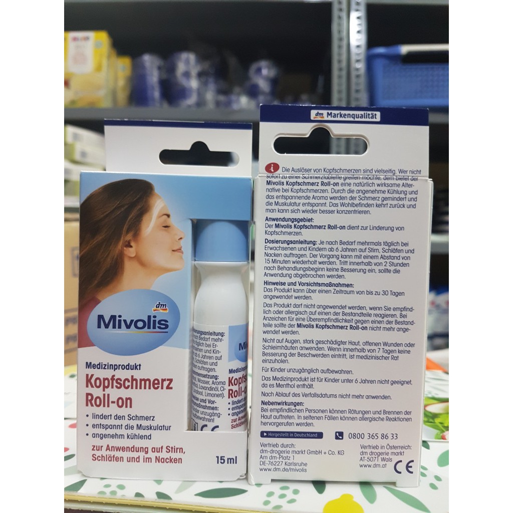 Thanh lăn giảm đau đầu Mivolis Kopfschmerz Roll on 15 ml của Đức -