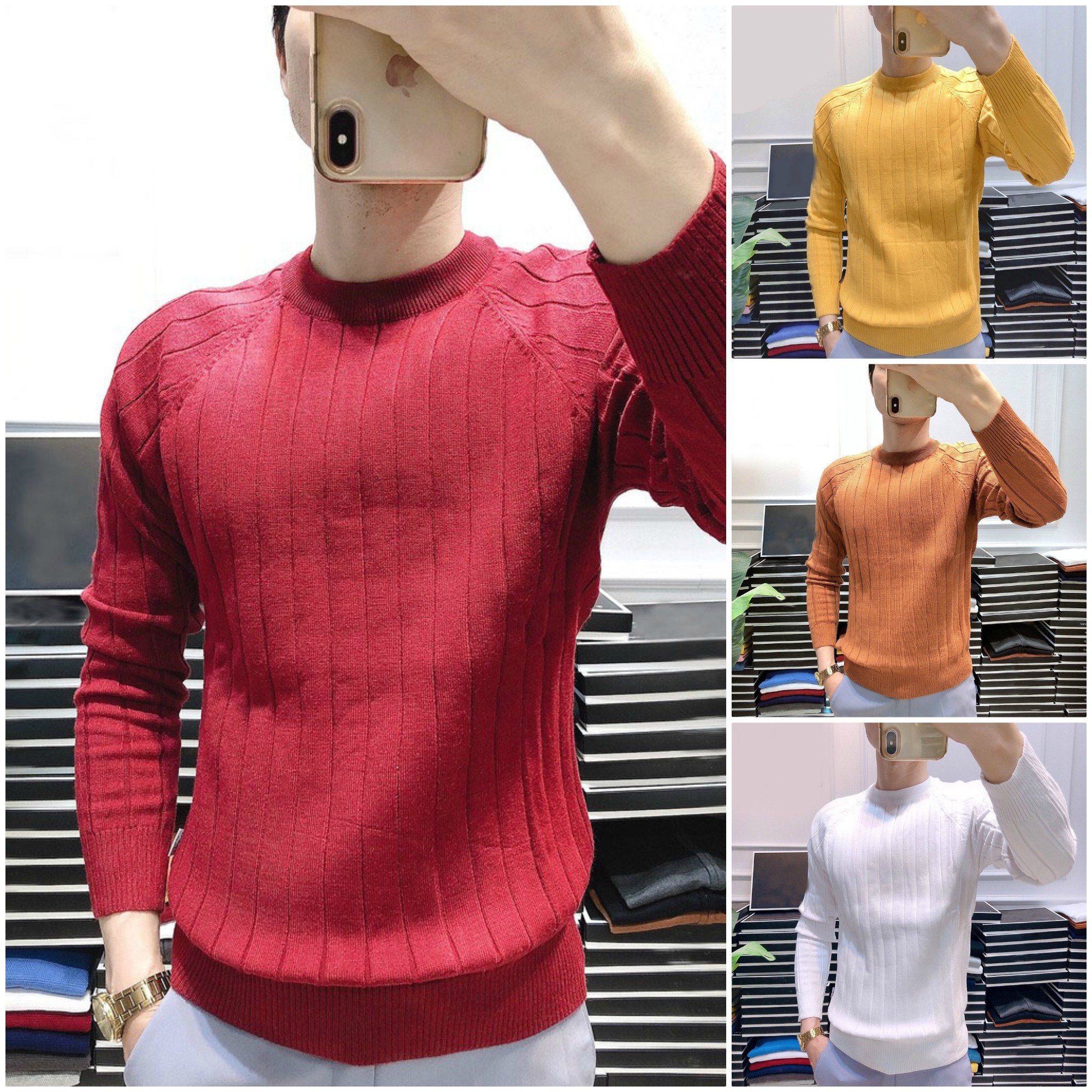 Áo Len Cổ Tròn, Áo Len Nam Hàng Hiệu Cao Cấp