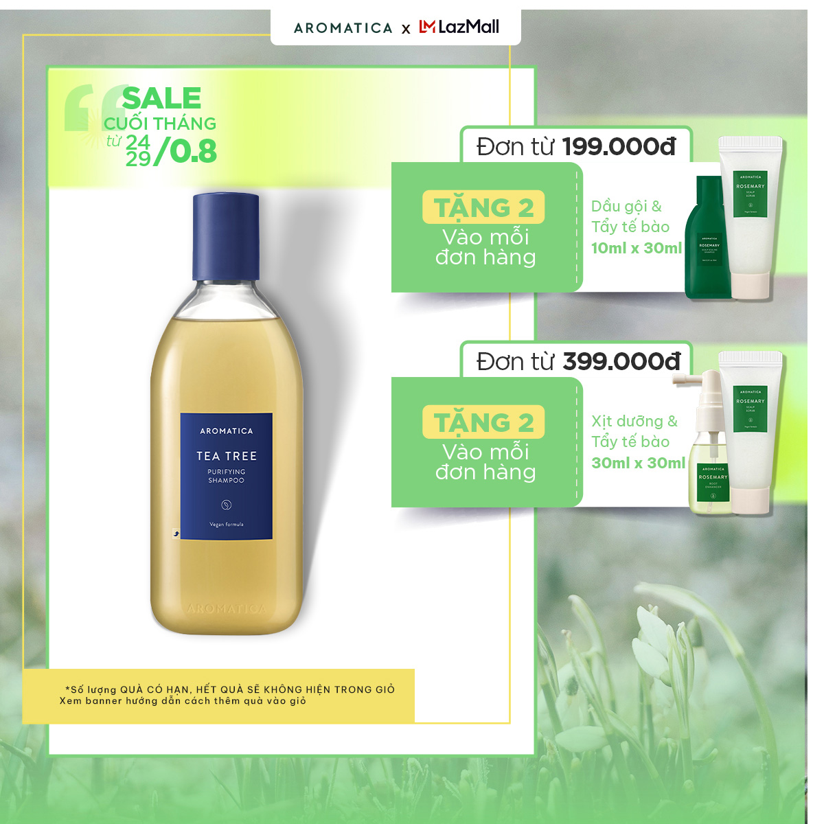 Dầu gội tràm trà aromatica tea tree purifying shampoo sạch sâu cho da đầu nhờn 180/400ml