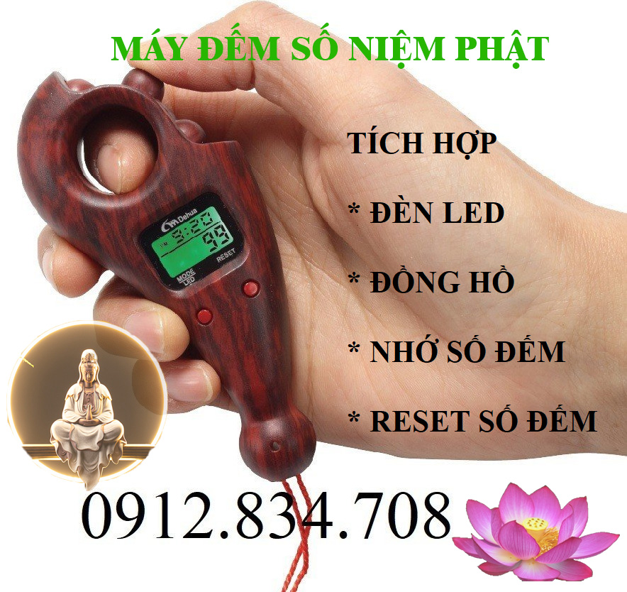 Máy đếm số niệm phật - Tràng hạt điện tử - Máy niệm phật tụng kinh - Có đèn led có đồng hồ