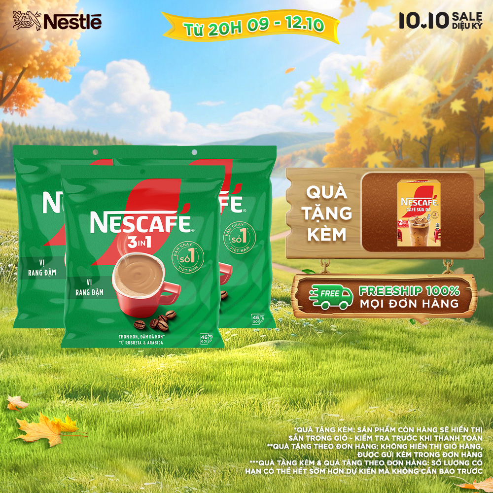 [ƯU ĐÃI THÁNG 10] [Giao hàng toàn quốc] Combo 3 Bịch NESCAFÉ 3IN1 Công thức cải tiến - VỊ RANG ĐẬM (Bịch 46 gói)