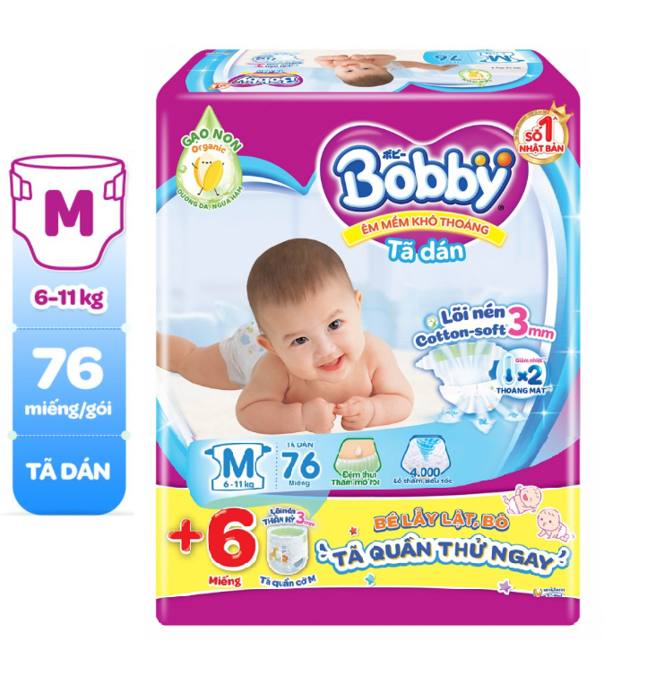 Tã dán bobby size s80+6m/ m76 / m76+6m