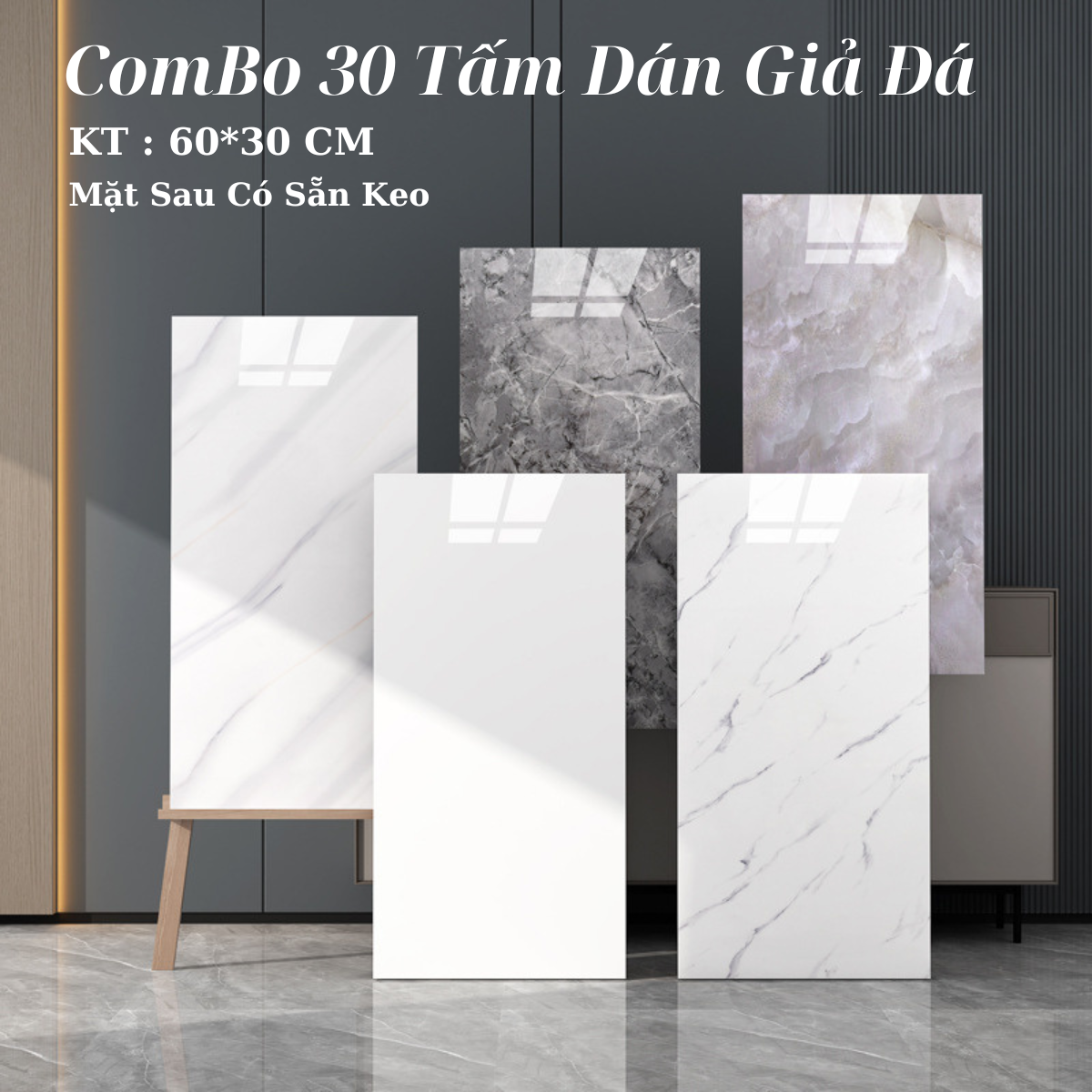 Tấm dán tường giả đá thạch anh, xốp nhựa dán tường giả gạch men, kích thước 60x30 cm mặt sau có sẵn keo