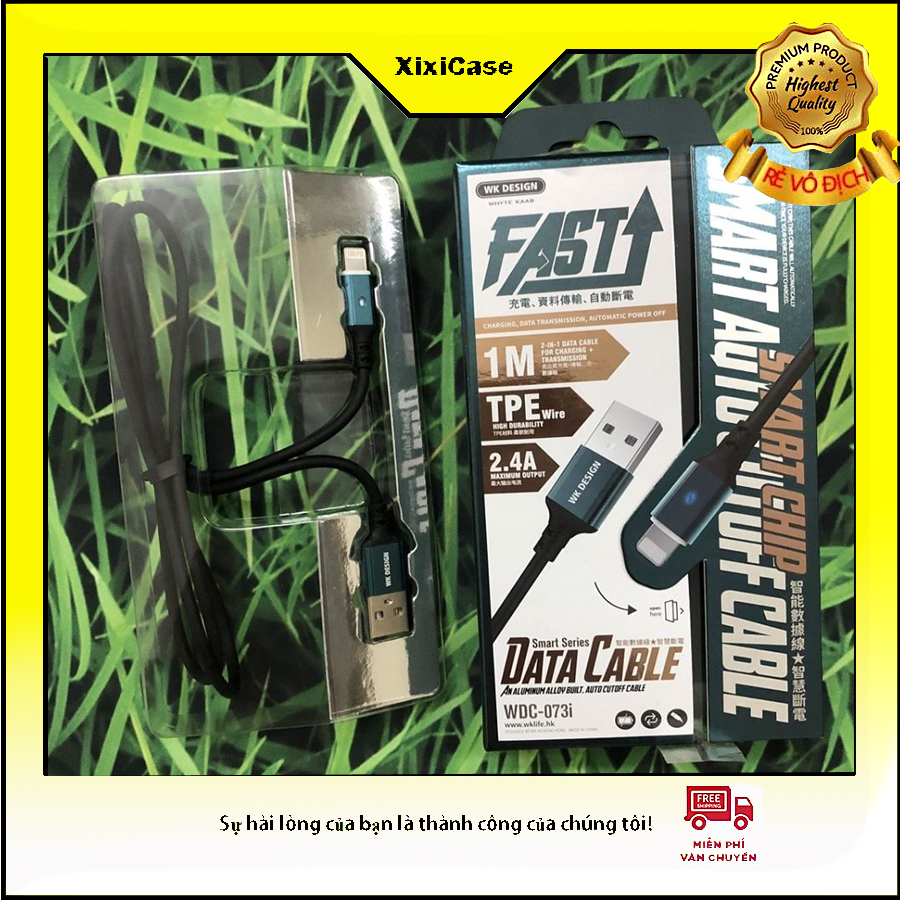 [ FREESHIP ĐƠN TỪ 50K ] Dây Cáp Sạc Nhanh iPhone - Đầy Tự Ngắt Chính Hãng WK Design