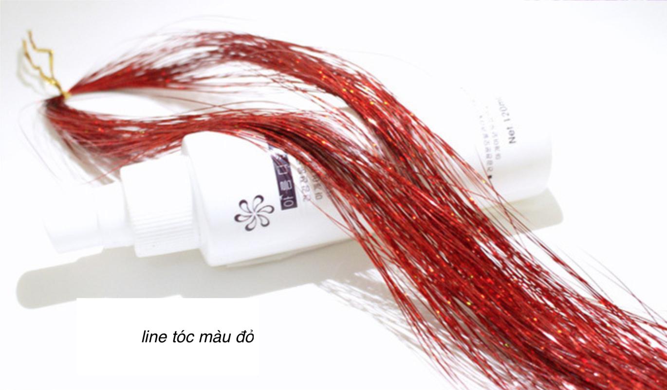 [HCM]Combo 2 tép line tóc kim tuyến cột màu đỏ  (Mua 1 tặng 1. Chọn mẫu tùy thích. 1 tép từ 80-100 sợi dài 50-60cm)