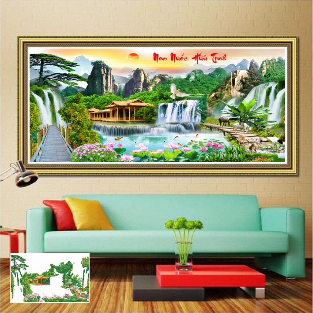 Tranh đính đá phong cảnh non nước hữu tình vs171 kt:120*65cm