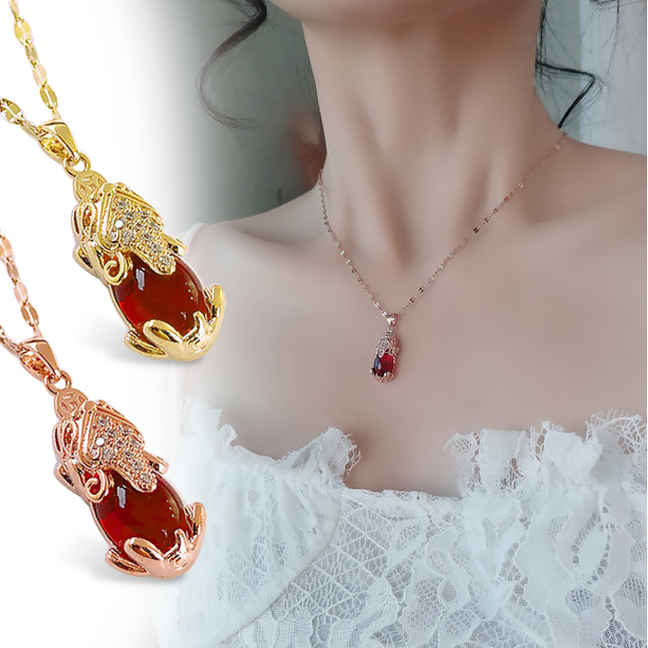 Dây chuyền  tỳ hưu đỏ may mắn đá ruby đính đá lấp lánh mạ vàng