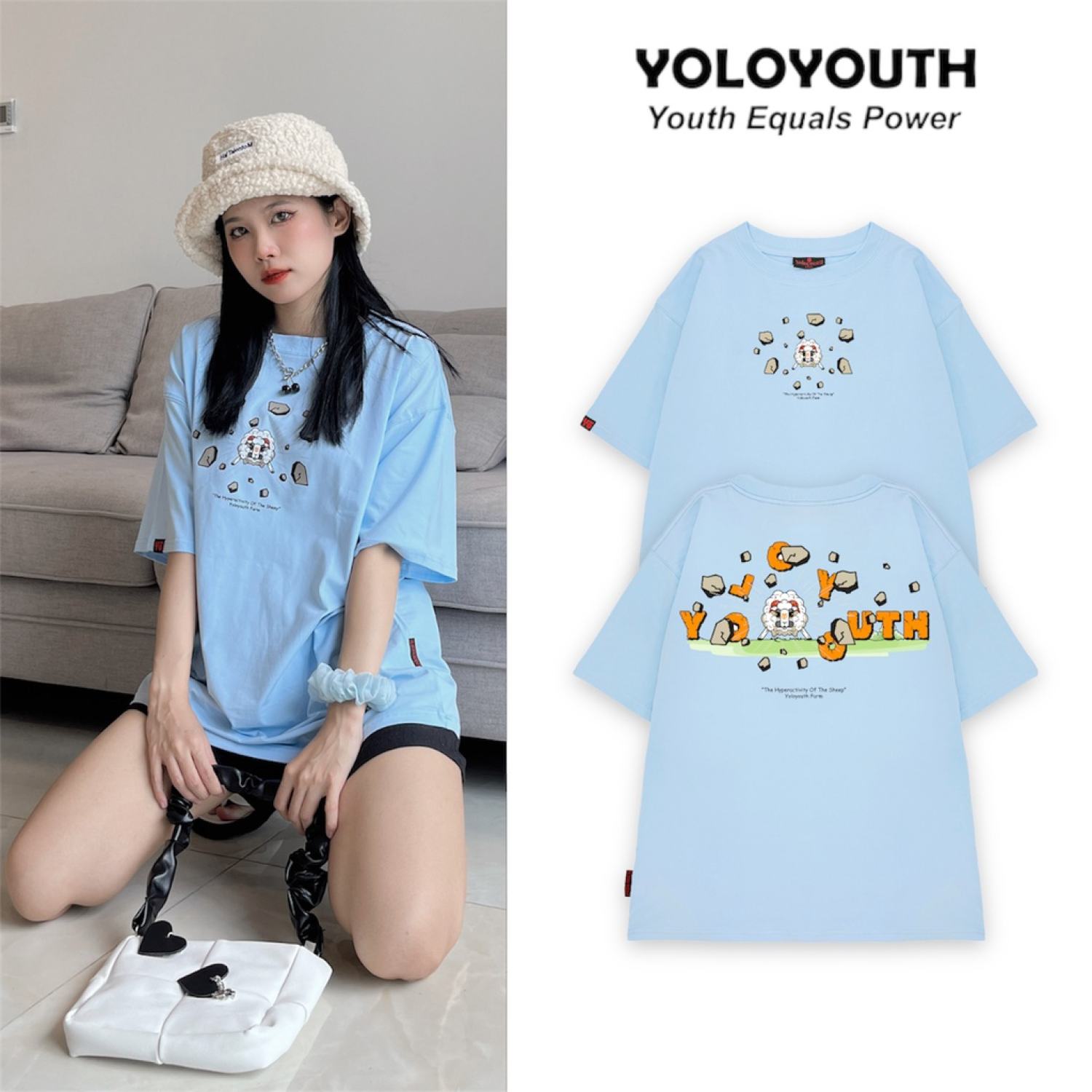 Áo thun local brand yoloyouth " 𝐀𝐧𝐠𝐫𝐲 𝐒𝐡𝐞𝐞𝐩 𝐓𝐞𝐞 " / màu xanh biển