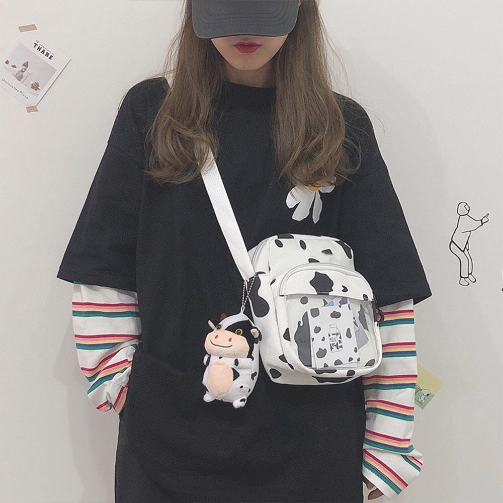 Túi vải canvas Hàn Quốc, Túi đeo chéo nữ vải canvas bò sữa - Dorime