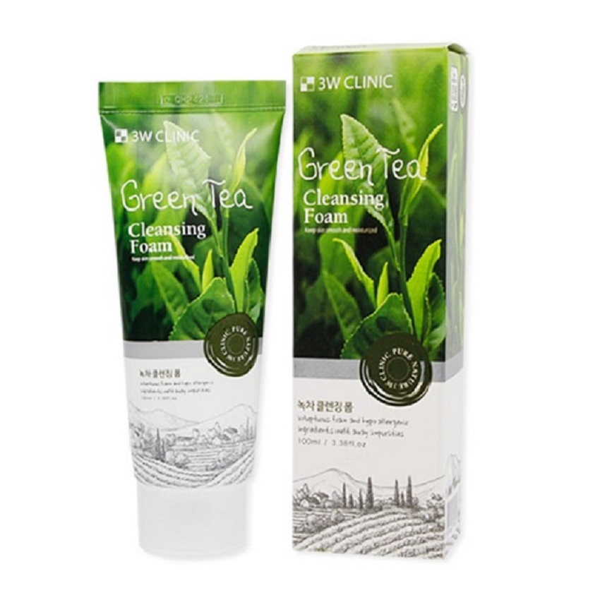 [CAM KẾT CHÍNH HẢNG]Sữa Rửa Mặt 3W Clinic Hàn Quốc 100ml, Lúa Mạch, Trà Xanh, Than Hoạt Tính, Collagen Làm Trắng Da