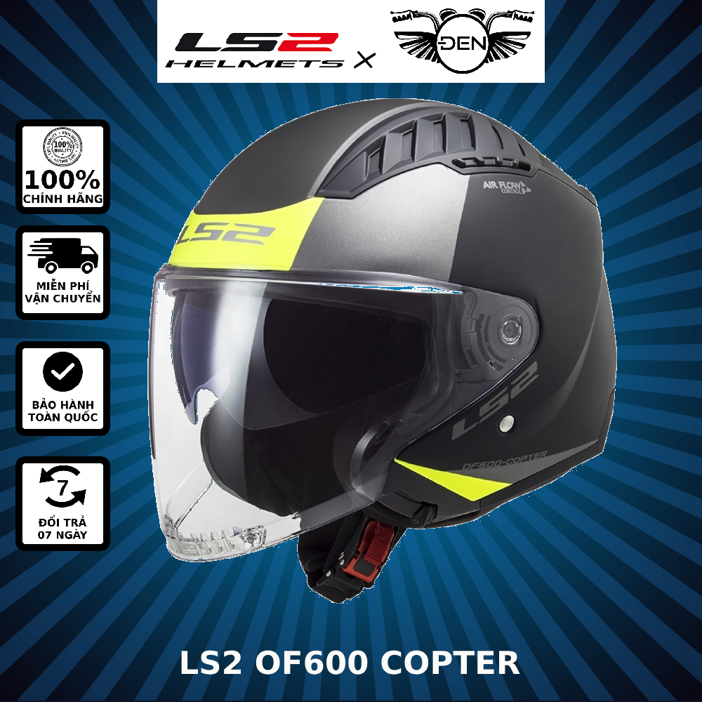 Mũ bảo hiểm ls2 of600 copter - black yellow fluo