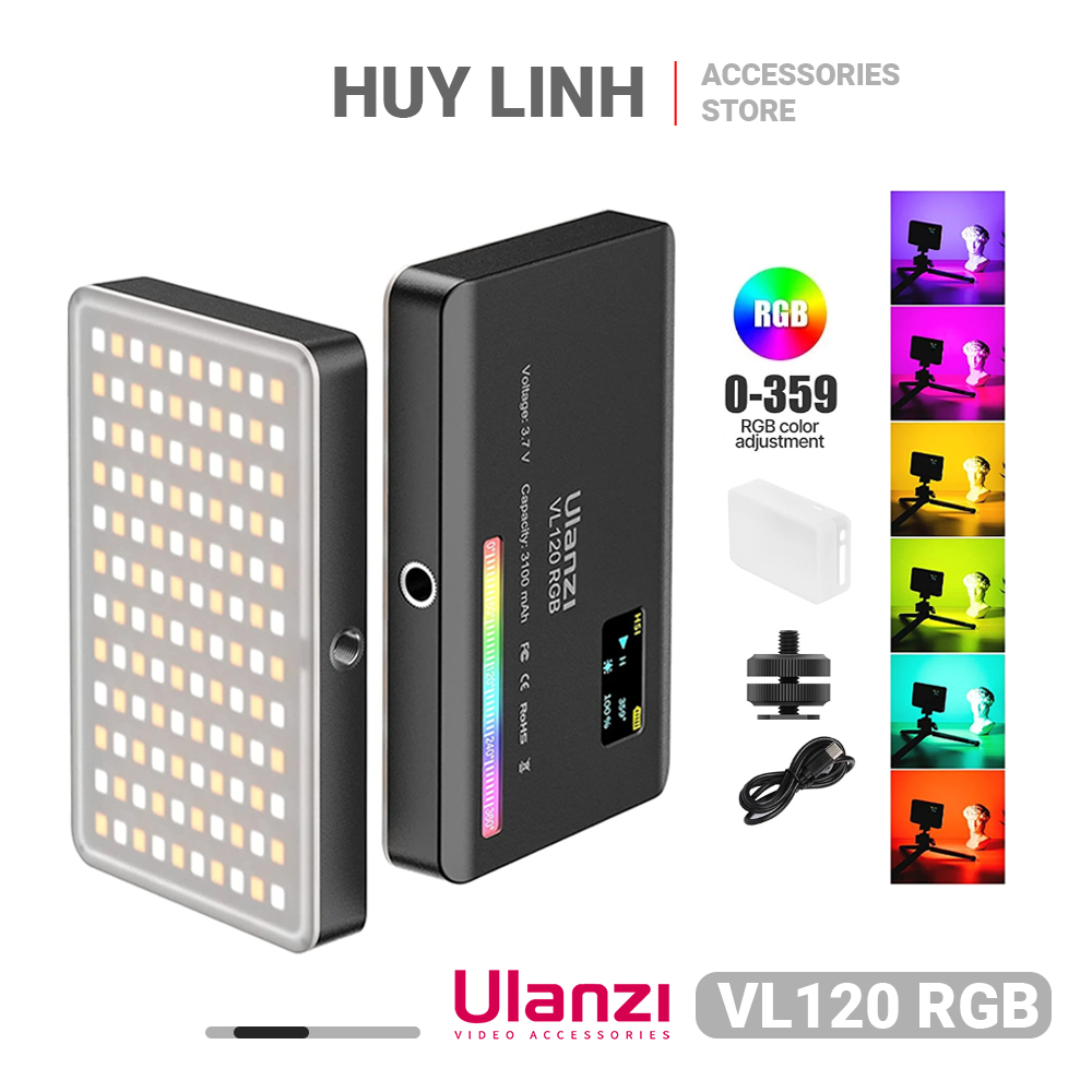 Đèn LED Studio mini VIJIM Ulanzi VL120 RGB - Dải màu 2500k - 9000k với 20 hiệu ứng ánh sáng đi kèm Smooth mềm tản sáng