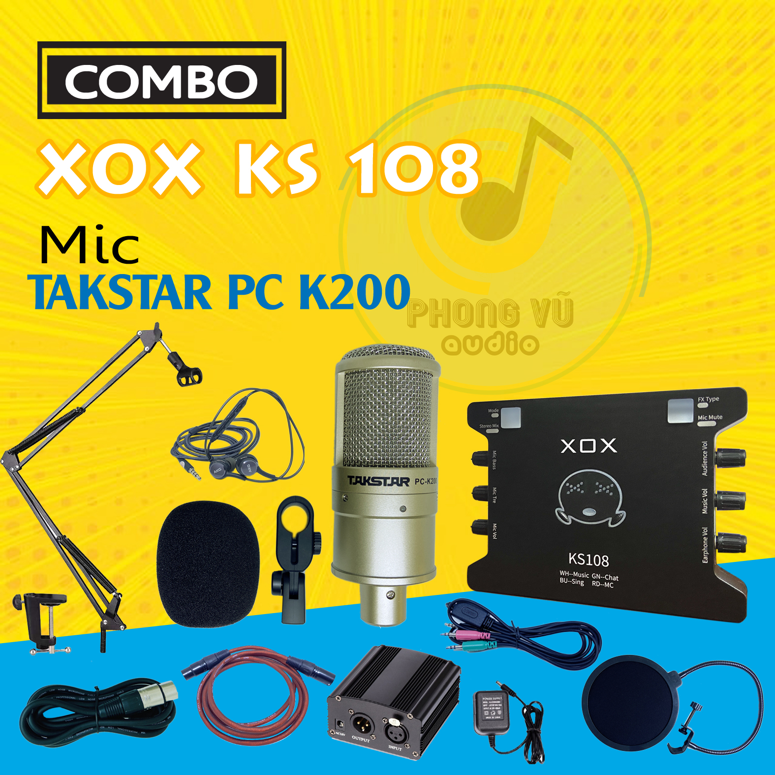 Mic livestream trọn bộ combo XOX Ks108 2019 (k10 quốc tế 2019 cải tiến ic không lỗi rè khi volume lớn) kết hợp mic takstar Pc K200 cao cấp, sử dụng thu âm và hát live chuyên nghiệp