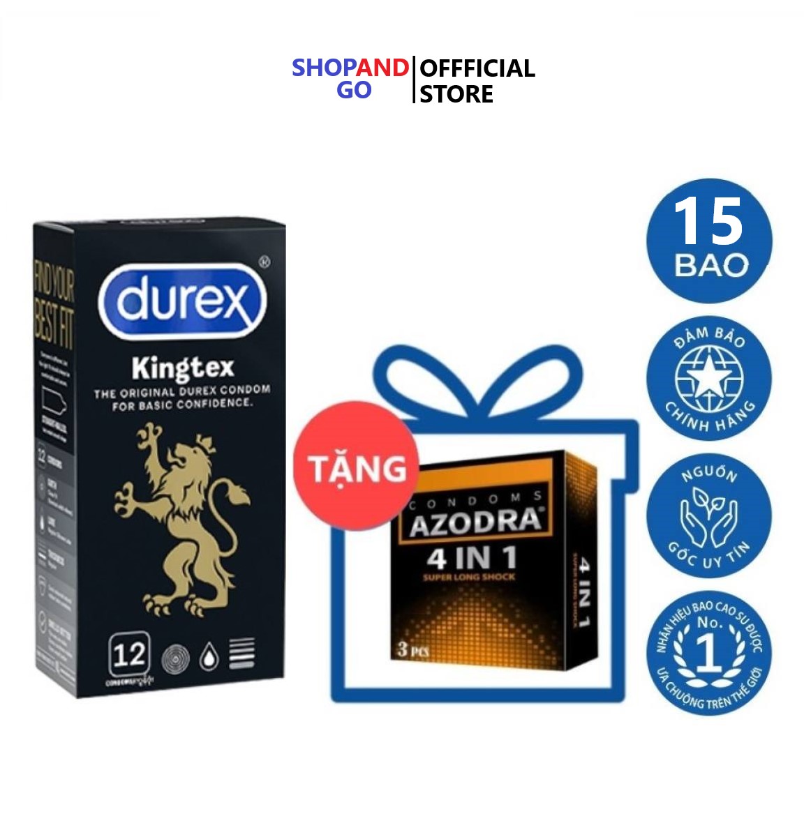 Combo 1 hộp Bao cao su Durex Kingtex size nhỏ ôm khít tặng 1 hộp bcs AZODRA 3 cái
