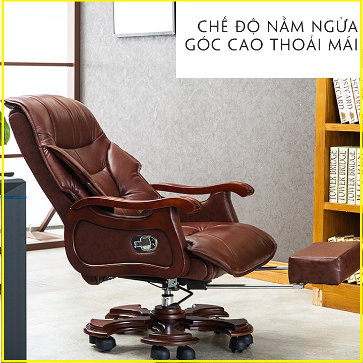 Ghế chủ tịch kèm massage lưng 7 điểm cao cấp , Ghế giám đốc chất liệu da pu cao cấp , Chức năng nâng ghế hạ ghế - xoay 360 độ , Nga lưng tự do