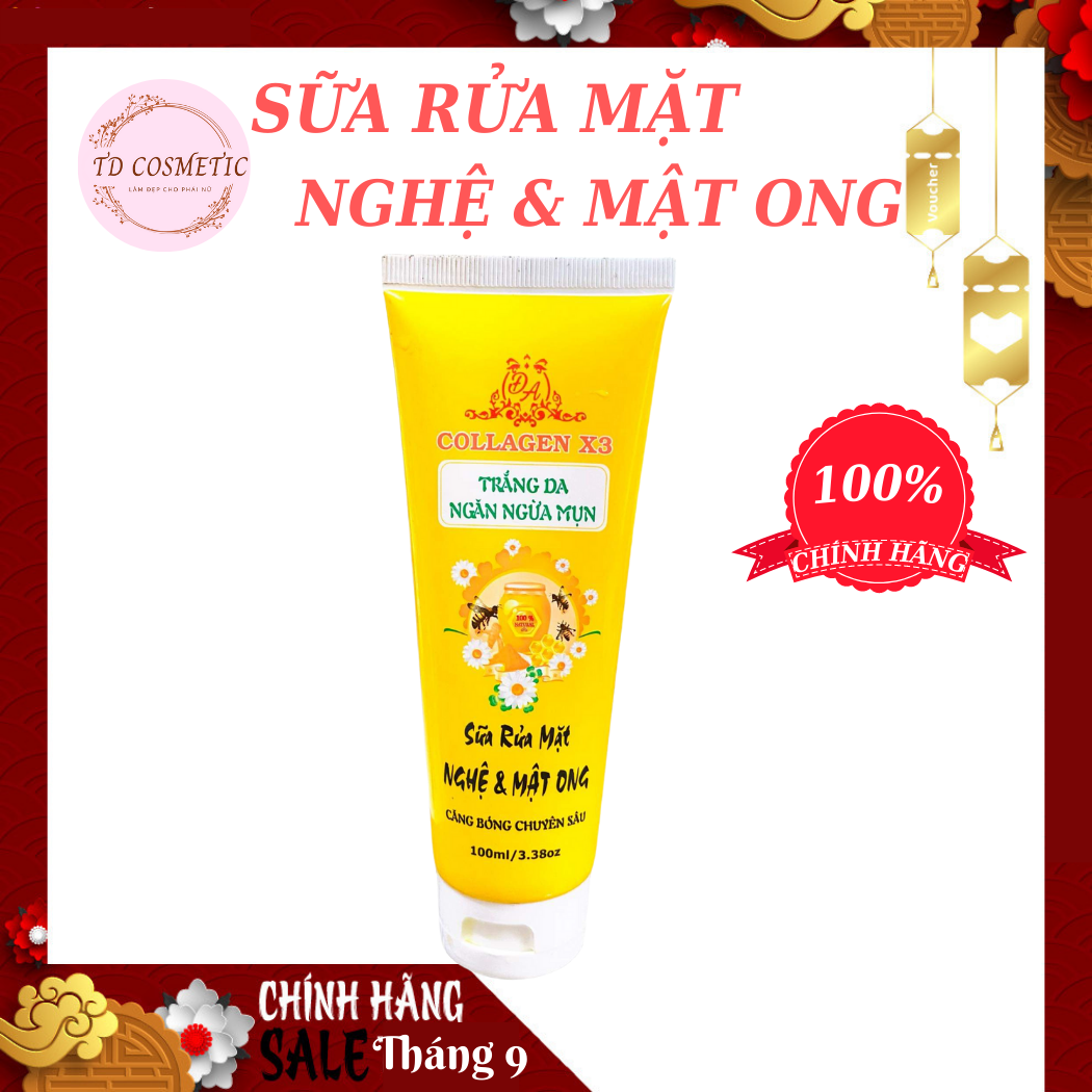Sữa rửa mặt nghệ và mật ong Đông Anh làm sạch mọi bụi bẩn giống da trắng sáng mờ thâm sạm- TD cosmetic