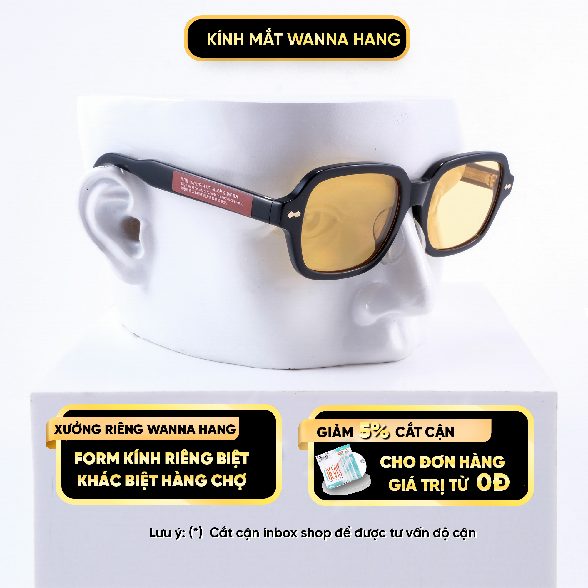 Kính thời trang Hàn Quốc nam nữ đẹp cao cấp chống tia UV chống chói phong cách trẻ trung sang trọng hiện đại có thể thay tròng cận Wanna Hang WHGC03