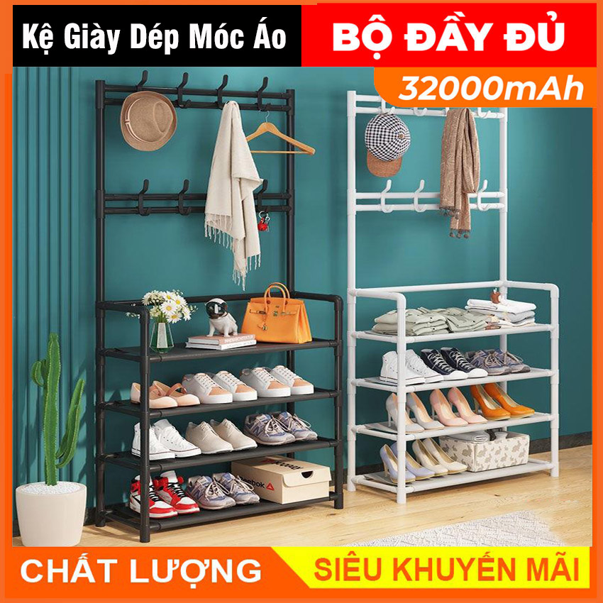 Giá để giày - Kệ để giày dép đa năng 4 tầng chữ H thông minh có 8 móc treo quần áo tiện ích, kệ giày , kệ 4 tầng, kệ 3 tầng, kệ dép, kệ giày dép, kệ phòng khách, kệ để quần áo, kệ treo quần áo, giá treo quần áo, kệ , giá