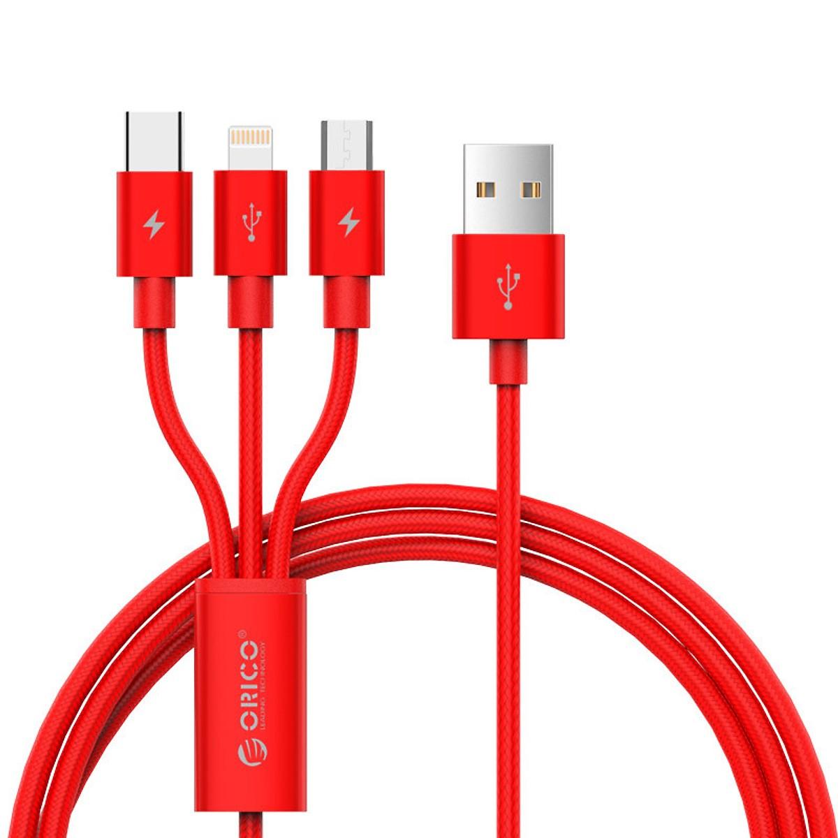 Dây cáp sạc điện thoại orico uts-12, tích hợp 3 cổng sạc lightning/micro usb/type c