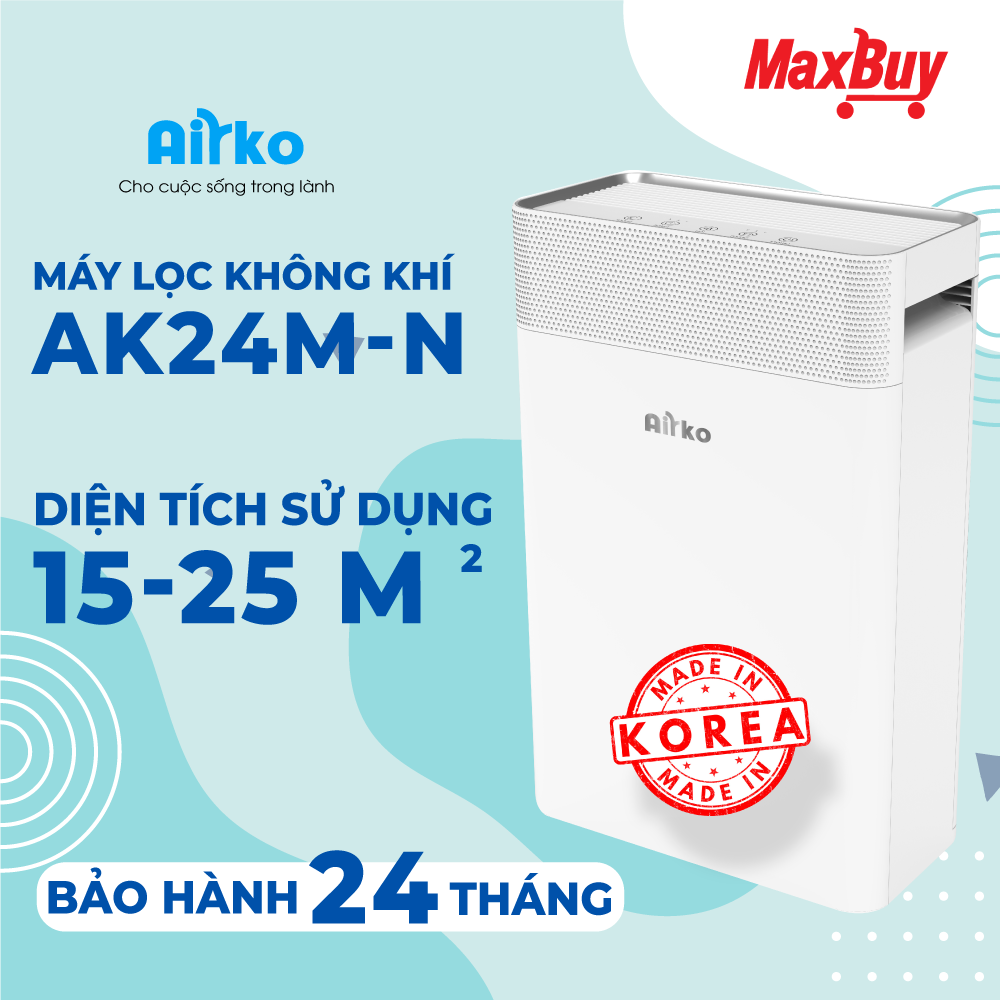 Máy Lọc Không Khí Airko Với Hệ Thống 4 Màng Lọc Diện Tích Phòng 15-25m² Bảo Hành 24 Tháng AK24M-N