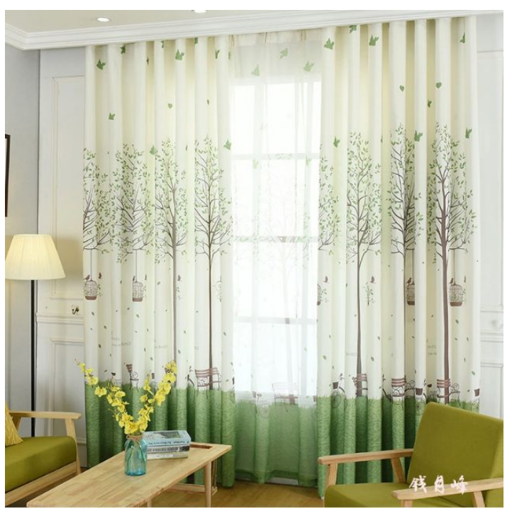 Rèm Vải Dày Che Nắng 99%, Màn Cửa Khoen Tròn Cao Cấp - Cây cao xanh