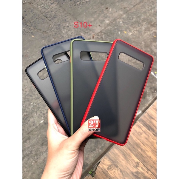 ỐP LƯNG CHỐNG SỐC GALAXY S10 PLUS LƯNG MECA ĐEN NHÁM, VIỀN MÀU CAO SU
