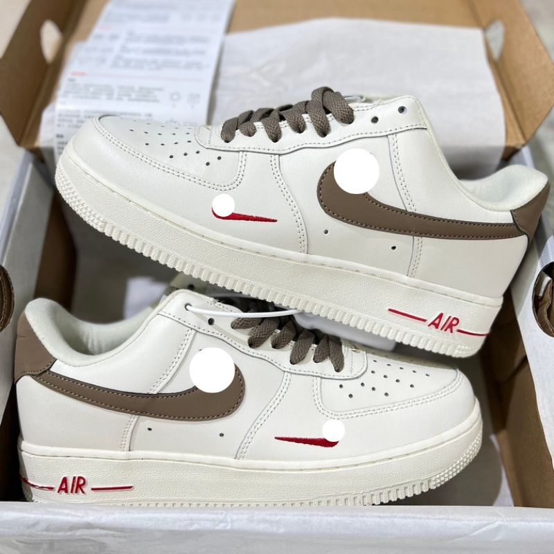 Giày thể thao AF1 vệt nâu, Giày sneaker air force 1 low premium white brown nam nữ cực chất dễ phối đồ 2022