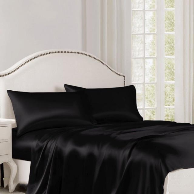[HCM]Bộ Ga Gối Phi Lụa Cao Cấp 4 Món Lan Pham Bedding Màu Đen
