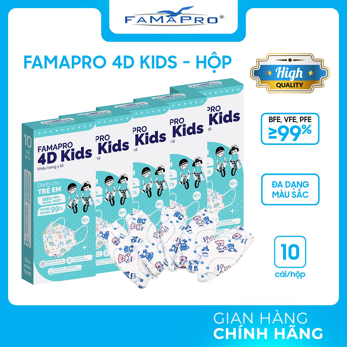 - Khẩu trang trẻ em kháng khuẩn cao cấp Famapro 4D KIDS tiêu chuẩn KF94