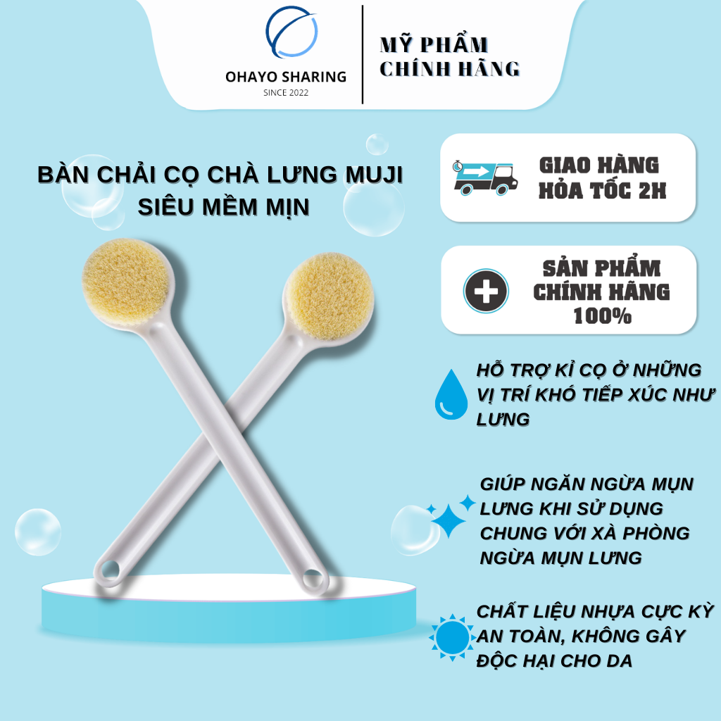 Cây bàn chải cọ lưng muji cây chà lưng sợi mềm mịn fullbox