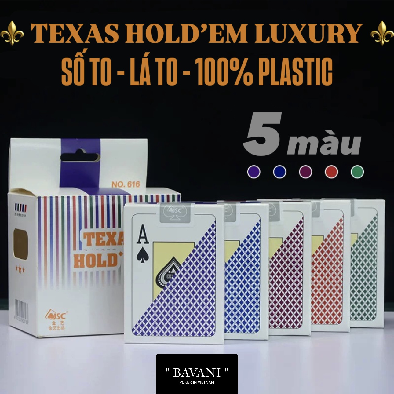 Bài Poker, Bài Tây Texas Hold'em LUXURY Hàng Chính Hãng - Số To, Chống Nước, Bẻ Cong Bài Cao Cấp