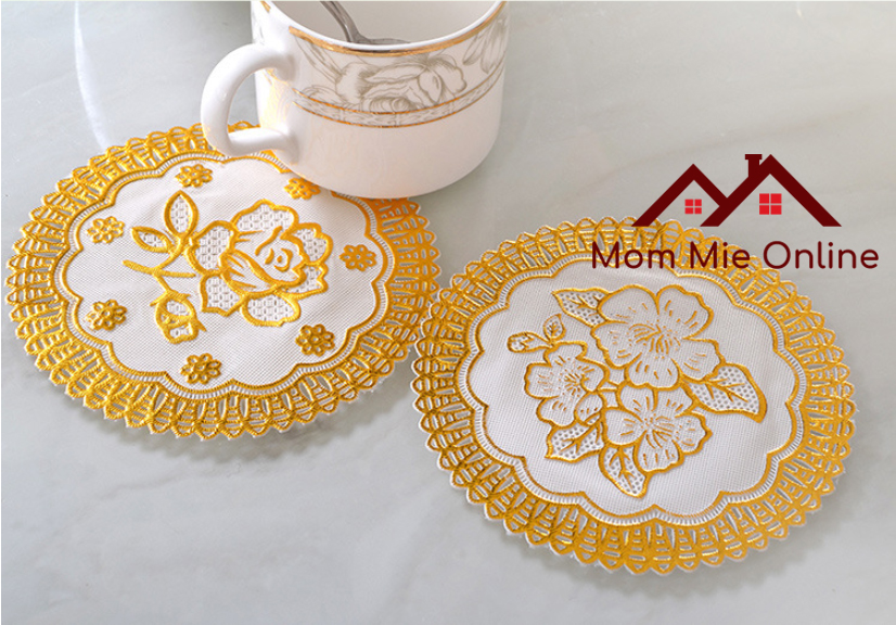 Miếng lót tách trà hoa văn dập nổi đường kính 12cm - A010