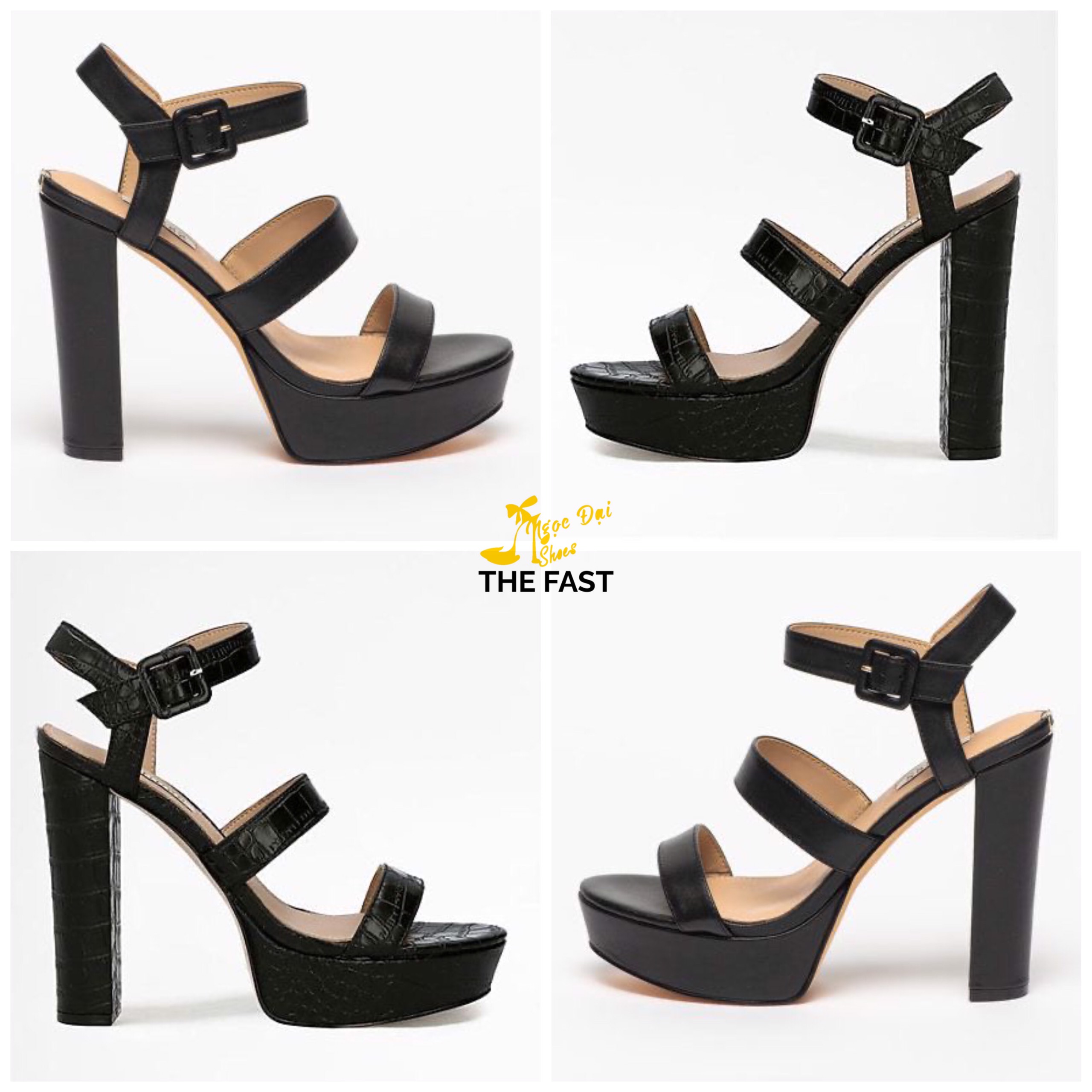 giày sandal cao gót đúp phía trước gót thô hai dây ngang thời trang mới NĐ124