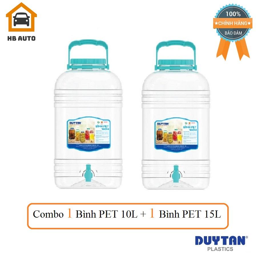 Combo 1 bình pet tròn có vòi 10 lít duy tân no.625 và 1 bình pet tròn có vòi 15 lít duy tân no.626