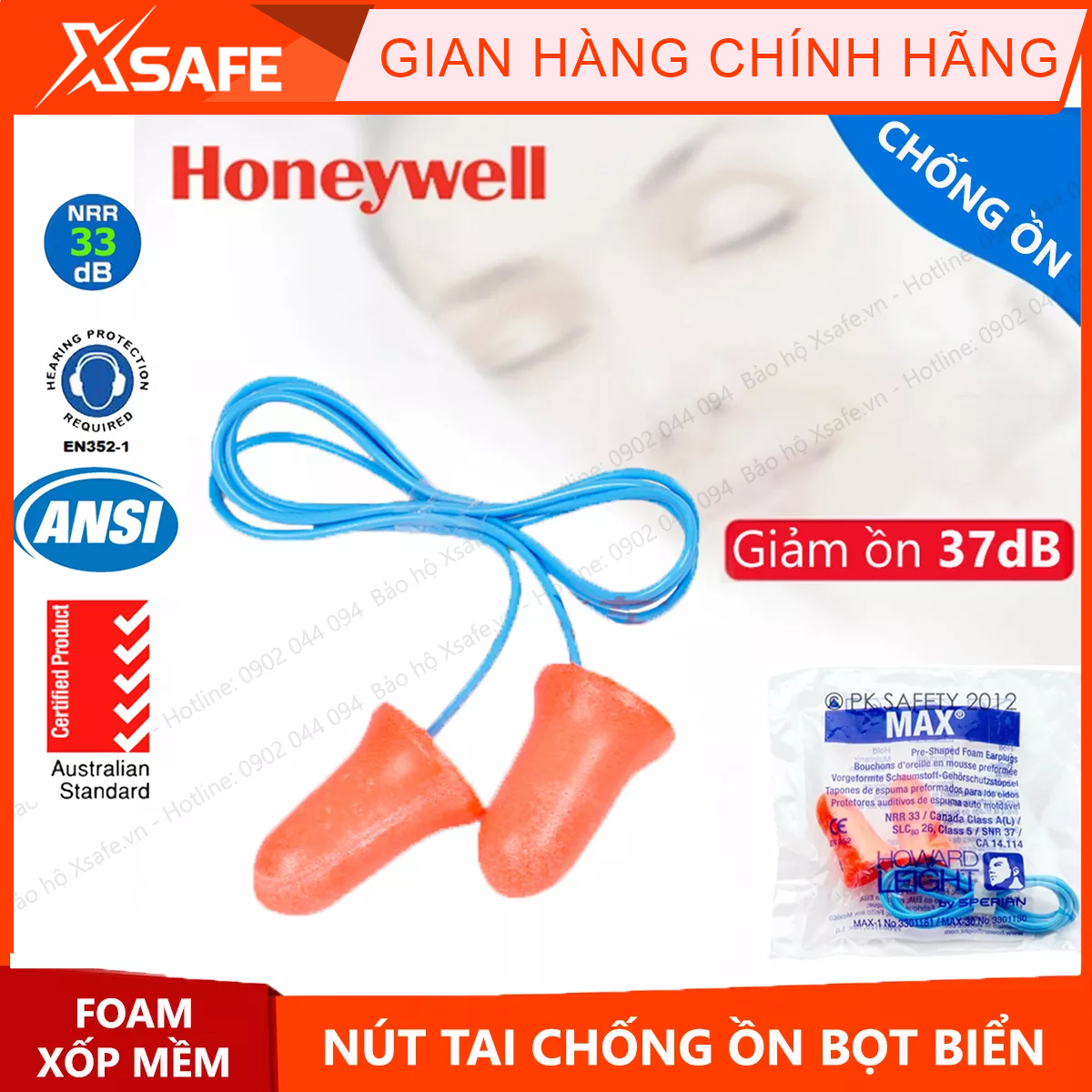 10 cặp nút bịt tai chống ồn Honeywell Max-30nút tai chống ồn lên đến 29Dbdùng cho bảo hộ lao động, học tập, nghỉ ngơi