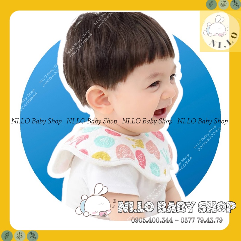 Yếm tròn trắng 6 lớp xoay yếm 360 cho bé chất liệu cotton mềm mịn