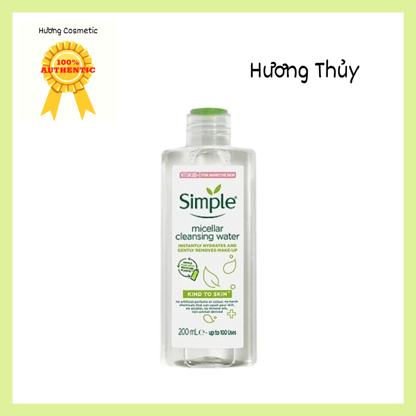 Nước tẩy trang  không chứa cồn Simple Kind to Skin Micellar Cleansing Water 200 ml