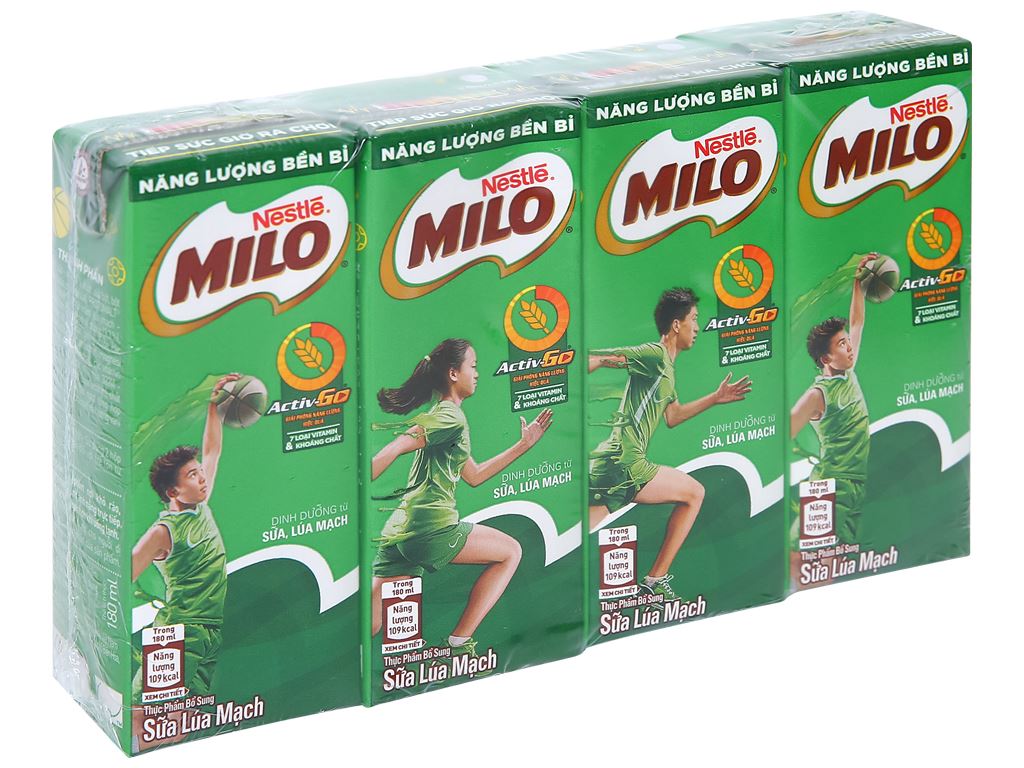 Lốc Sữa Lúa Mạch Milo 4 Hộp 180ml Nestle Date Mới