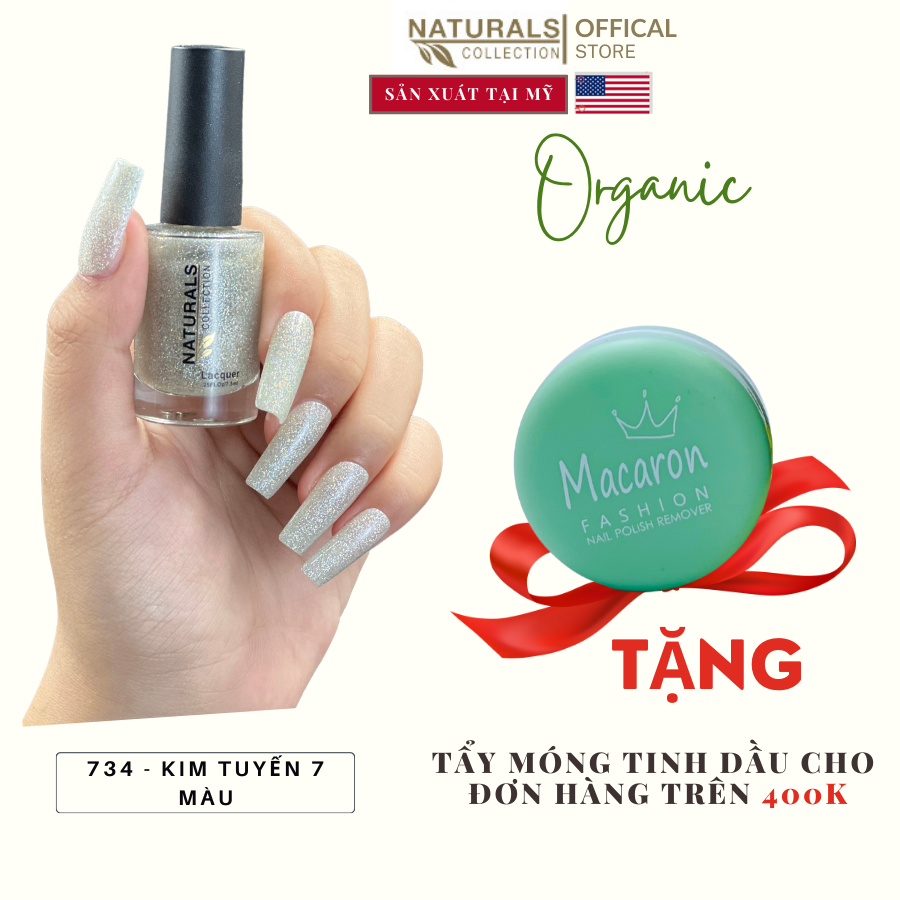 Sơn móng tay hữu cơ Kim Tuyến Màu Xám Nhạt USA NATURALS COLLECTION sử dụng được cho mẹ bầu và trẻ em - 7.5ml - 734