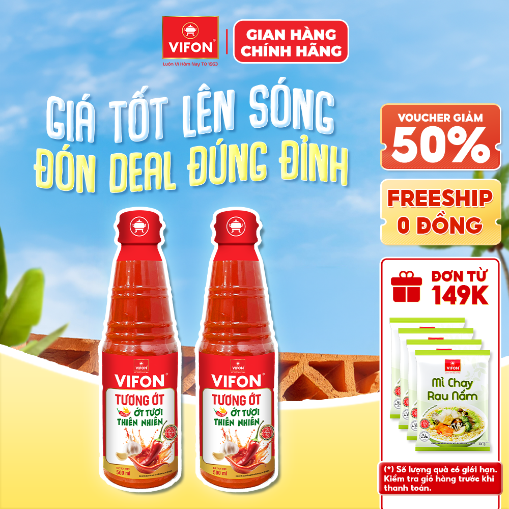 [Voucher 28% đơn từ 400K] Combo 2 Chai Tương Ớt Cay Vừa/ Cay Bùng Nổ VIFON 500ml